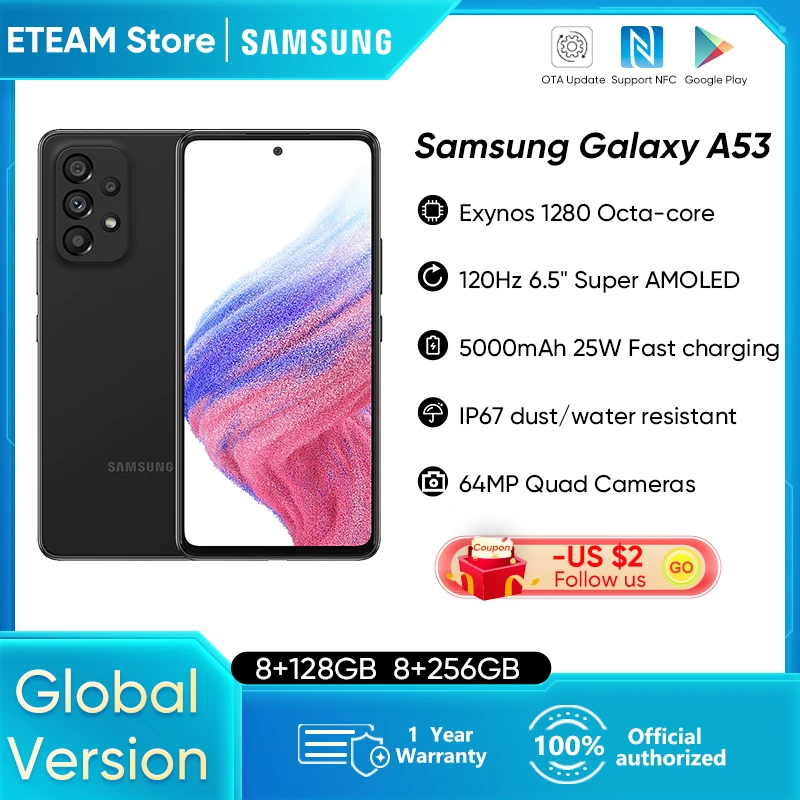 New Samsung Galaxy A54 5g 128gb/256gb Smartphone Exynos 1380 6.4 Fhd+  Super Amoled Triple 50mp Camera 5000mah 25w Fast Charging - Mobile Phones -  AliExpress