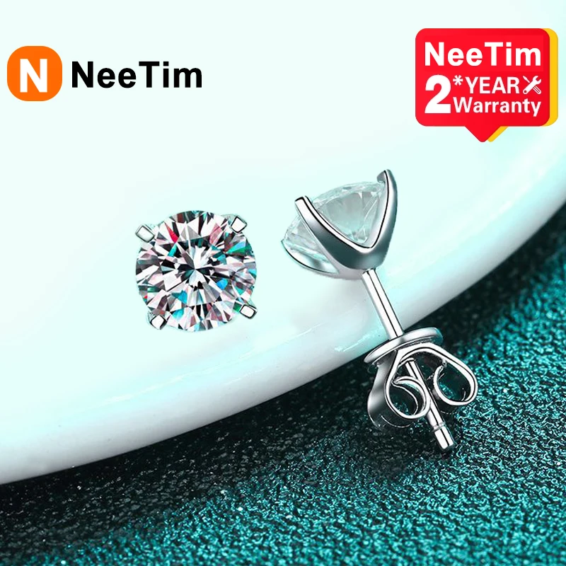 

NeeTim Real 2 Carat D Color Moissanite Stud Earrings For Women 100% 925 Sterling Silver Sparkling Diamond Wedding Jewelry Gift