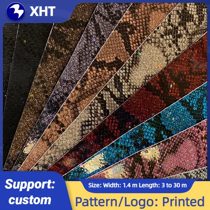 1.37x3m Snake Skin with Colorful Star Sequin Glossy Smooth PU Faux