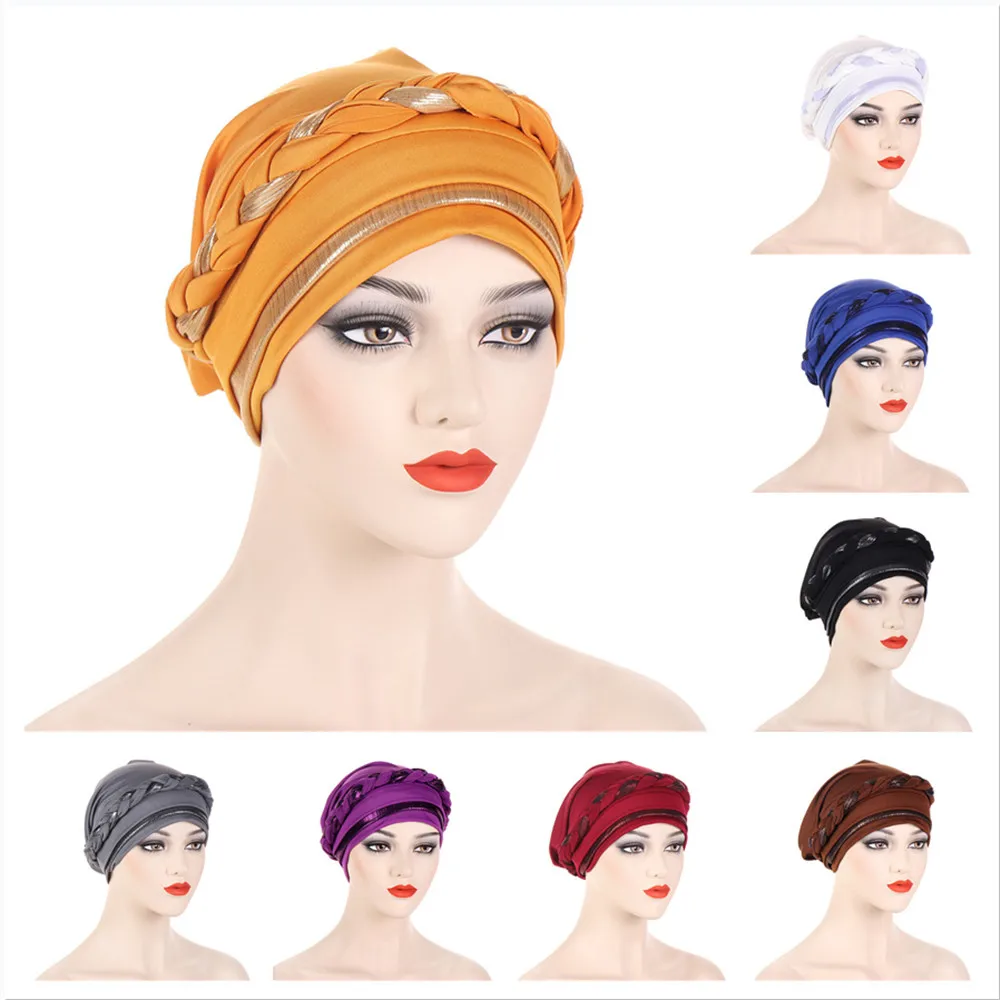 

India Women Turban Braids Bonnet Hat Chemo Cap Muslim Hijab Headscarf Hair Loss Beanie Cancer Head Wrap Cover Lady Turbante Caps