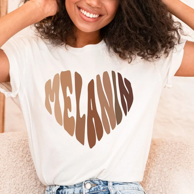 

Newest Melanin Slogan Tee Y2k Tops Lady Comfortable Cotton Top Custom T-Shirt For Women