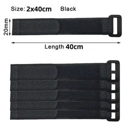 Black Nylon Reusable Adjustable Hook and Loop Cable Fastener Straps, 20mm Width - 10PCD (2x40cm)