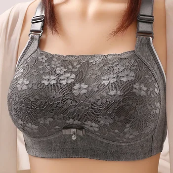 Wireless Large Size Thin Ladies Underwear with Wide Straps Anti Exposure Chest Belt Gathered Push up Bra Cotton Material