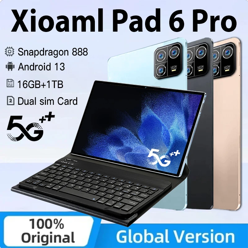 글로벌 버전 2024 오리지널 패드 6 맥스 태블릿, 안드로이드 13 태블릿 PC, 듀얼 SIM 카드, 5G GPS 와이파이, 미 탭 패드 6 태블릿, 16G + 1TB