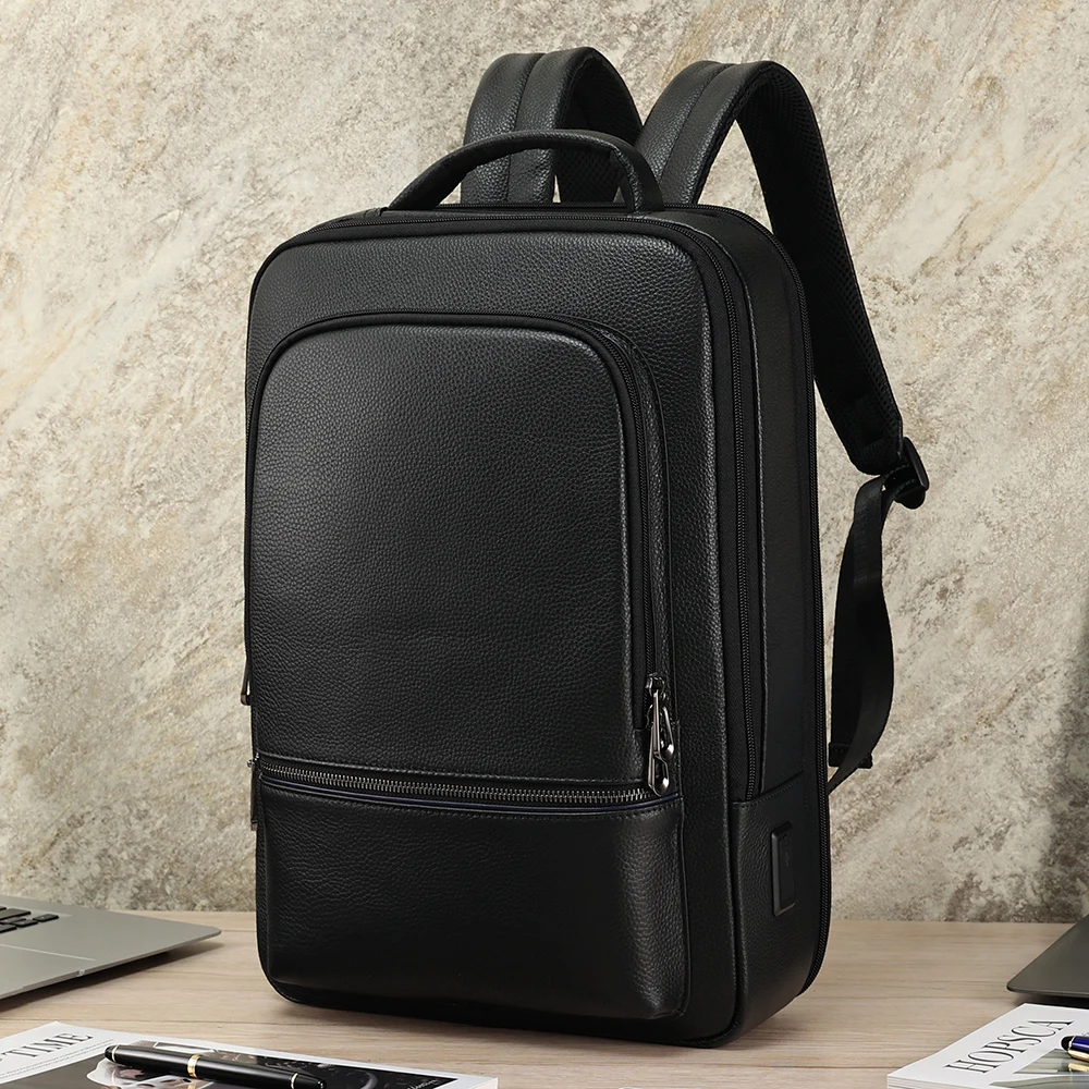 Top layer cowhide men's backpack large capacity computer bag travel bag casual and fashionable trend leather backpack for men