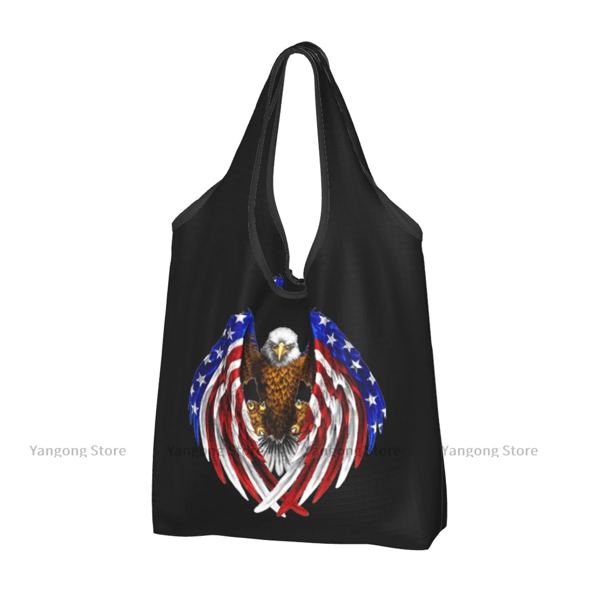 

Foldable Shopping Bag Eagle American Flag Print Tote Folding Pouch Handbag Convenient Travel Grocery Bag