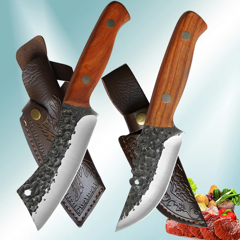 Kitchen Knife Meat Cleaver Forged Kitchen Chef Knives High Carbon Steel Meat Boning Cleaver Knife Professional Butcher Utility Fish Fruit Knife with Cover
