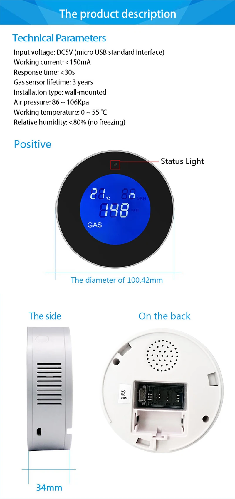 Tuya WiFi Smart Natural Gas Leakage Detector Fire Security Alarm Digital LCD Temperature Display Gas Sensor for Home Kitchen zigbee siren alarm