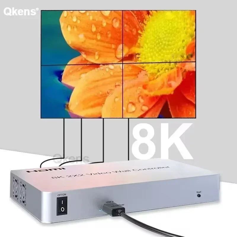 8K 2x2 비디오 월 컨트롤러 4 TV 스플라이서 멀티 스크린 접합 HDMI 비디오 월 프로세서 (미디어 플레이어 프로젝터 광고용)