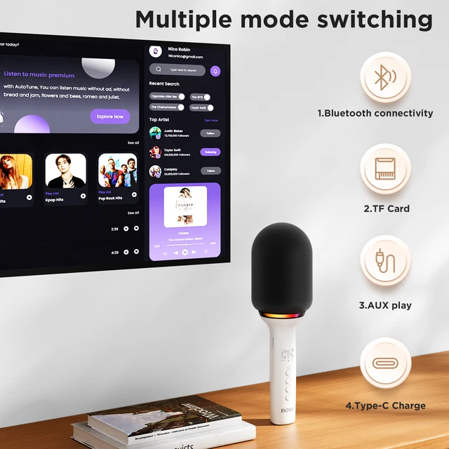 BOYA K11 micrófono de Karaoke inalámbrico Bluetooth, máquina de canto portátil para niños, canto, KTV,Rever, cambiador de voz, transmisión en vivo - Imagen 3