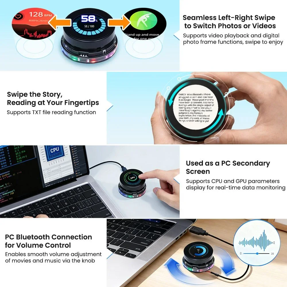 Elecrow CrowPanel 1.46'' ESP32 로터리 디스플레이 360×360 IPS 라운드 터치 노브 스크린 WiFi BLE HMI 모듈(Arduino LVGL용)