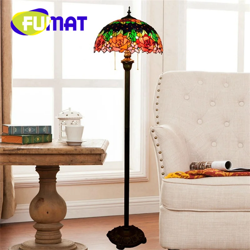 

FUMAT Tiffany Stained Glass Vintage style 16-inch floor lamp Art Deco Living Room Dining Room Bedroom Bar Rose tray lamp