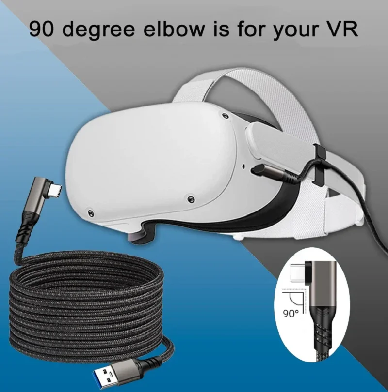 Usb c cable Hannord USB A to USB C 3.2 Gen2 3A 10Gbps fast charge elbow for Oculus Quest1/2 VR headset data transfer