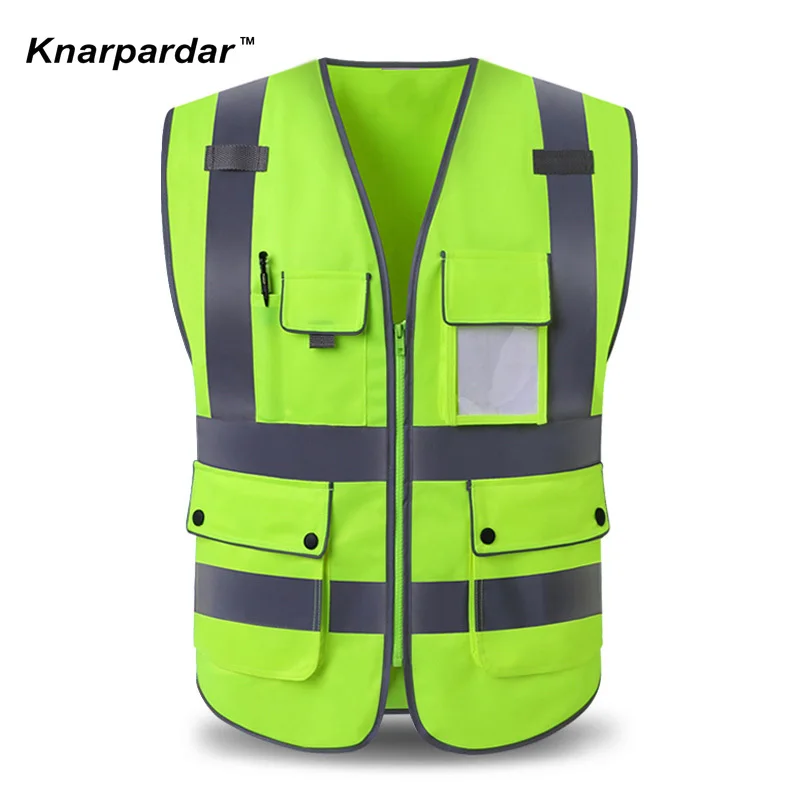남녀공용 고시인성 반사 안전 조끼, 포켓 메쉬 소재 건설 안전 의류 네온 조끼