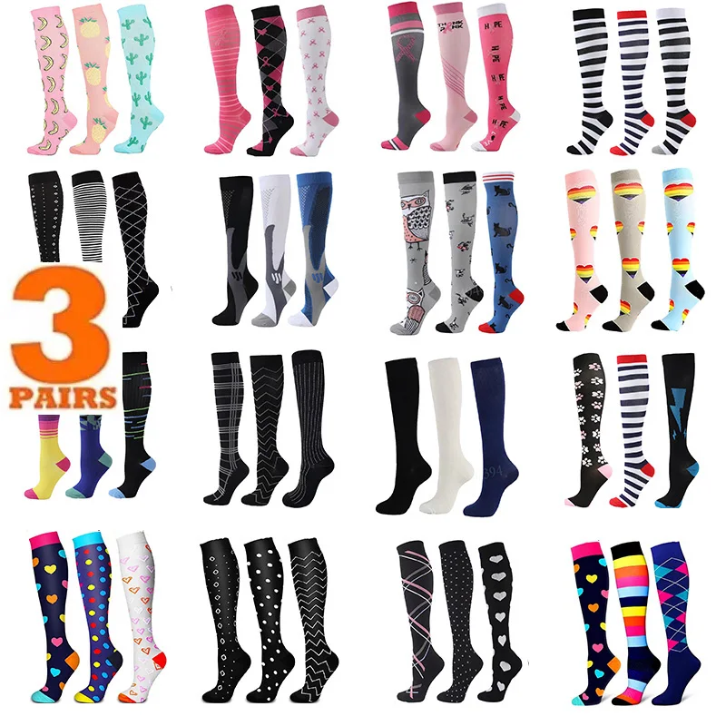 3 Pairs Lot Pack Women Men Compression Socks Stockings Elastic Sports Beautiful Leg Running Nurse Climbing Cycling Socks Gym compression stockings 6 pairs per set female running sports sock women sock