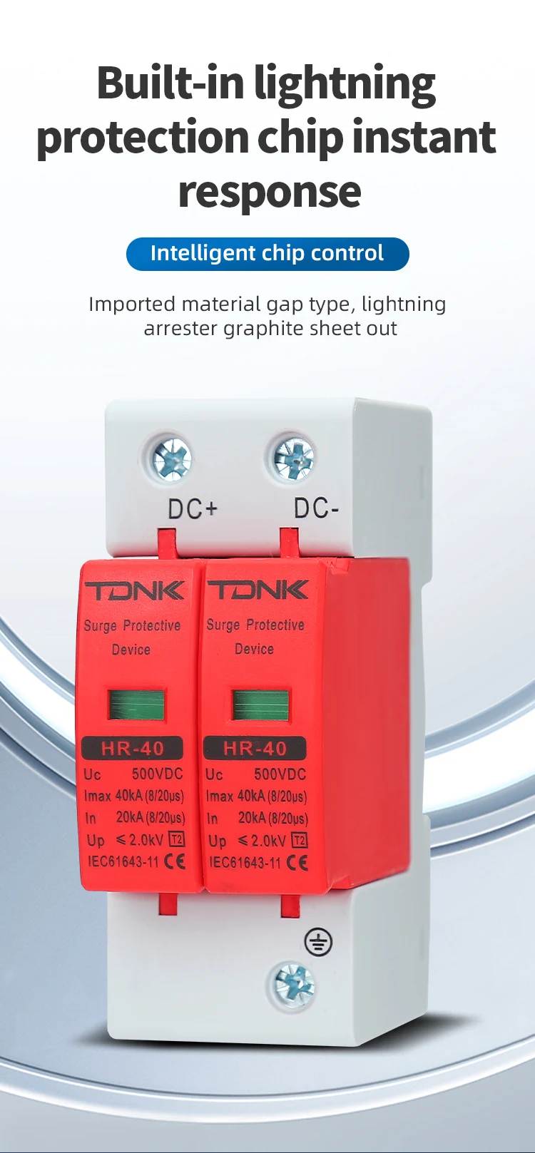 TDNK DC SPD 2P Serie Überspannungsschutzgerät 500V 600V 800V 1000V für Photovoltaik-Solaranlagen und Blitzschutz – Detail 7