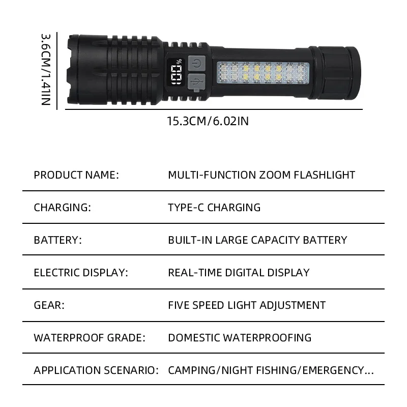 High Power Portable LED Flashlight with Zoom and Waterproof Features for Outdoor Adventures