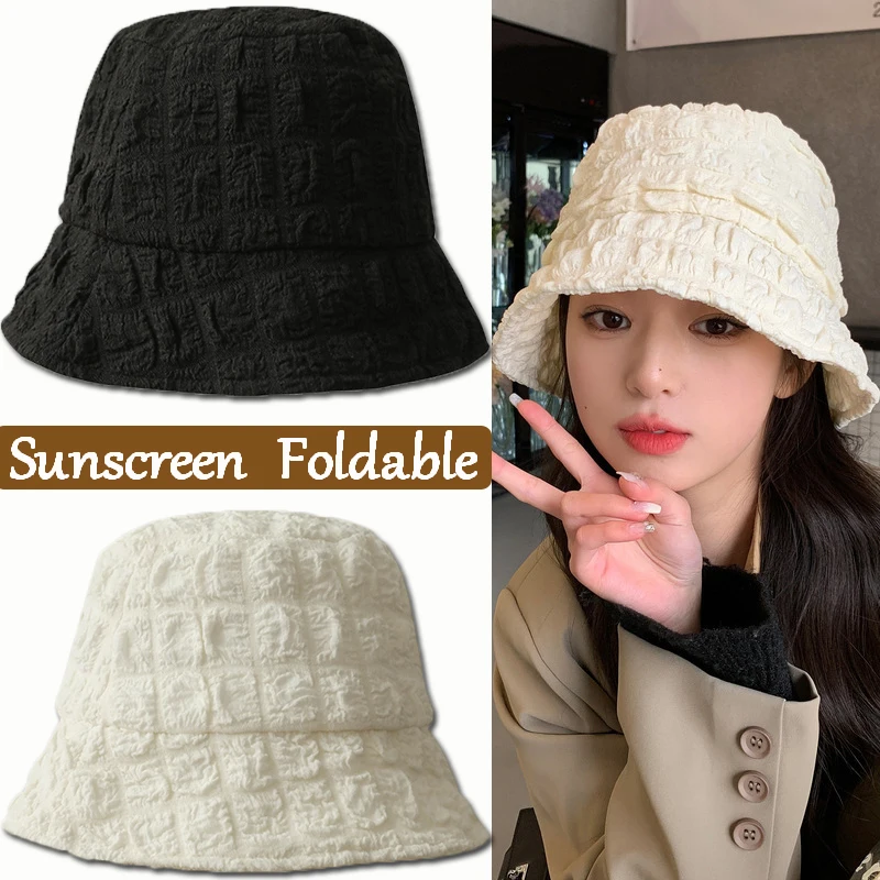 Women Summer Bucket Hats Wrinkle Mesh Sunshade Fisherman Hat Foldable For  Outdoors Adjustable Bucket Cap Versatile Retro Sun Hat