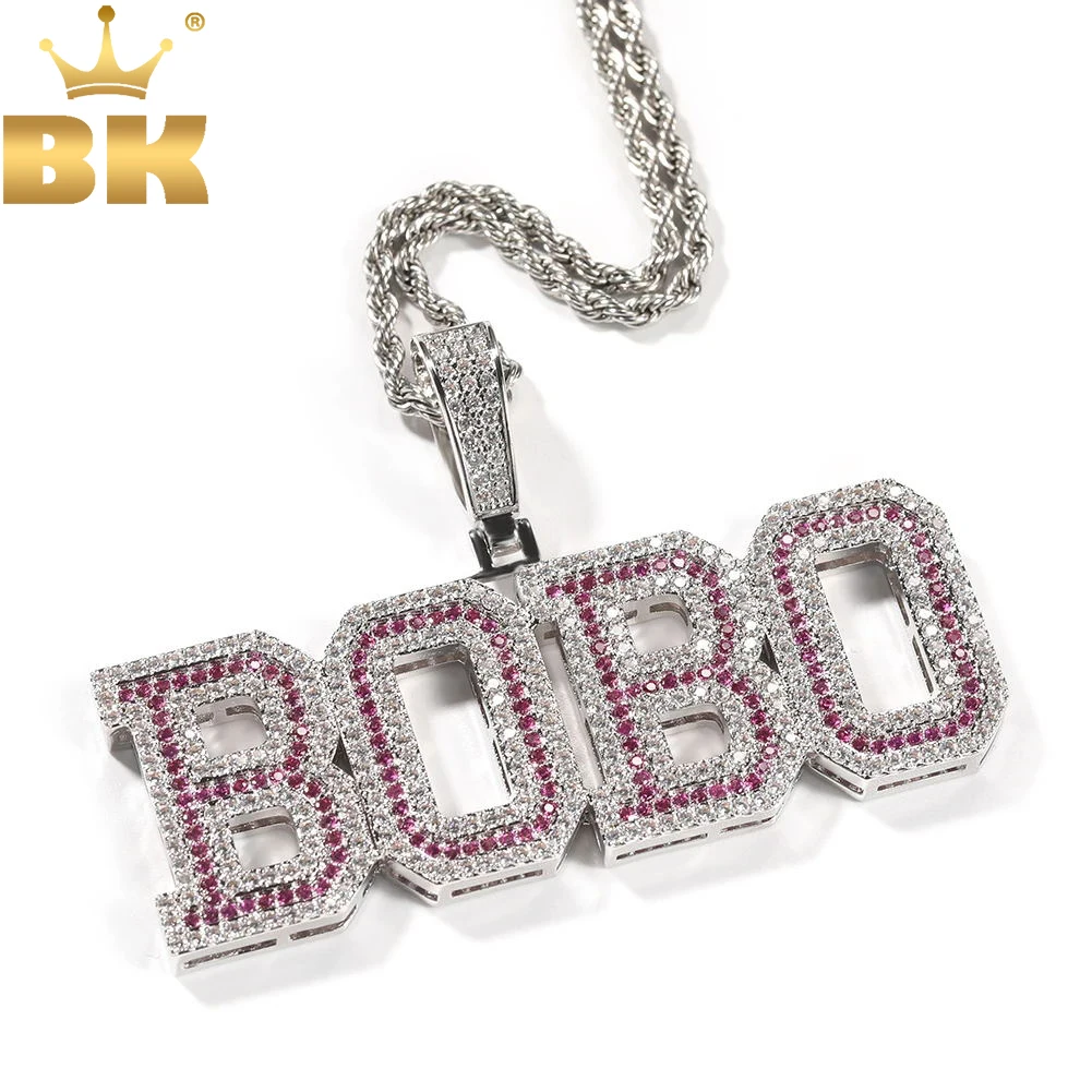 TBTK Custom Name Iced Out Blue Pink Green Cubic Zirconia Initial Letter Pendant Chain Necklace Hiphop Punk Jewelry
