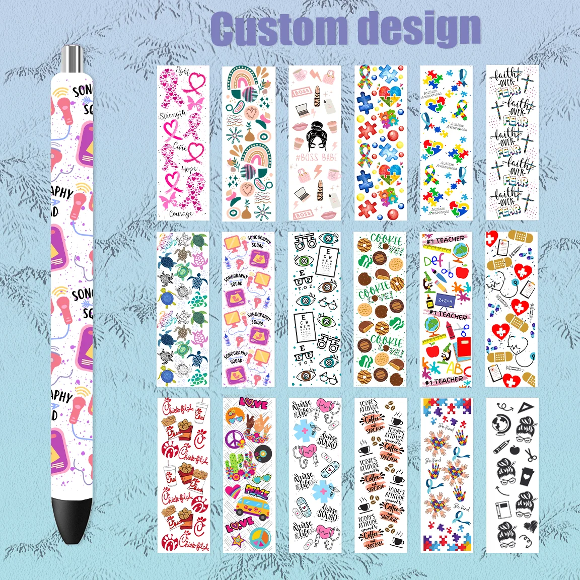 5pcs Epoxy Pen Wrapping Stickers Wraps Decals Waterproof Transfer Stickers For Craft Pen Gift Students School Classroom