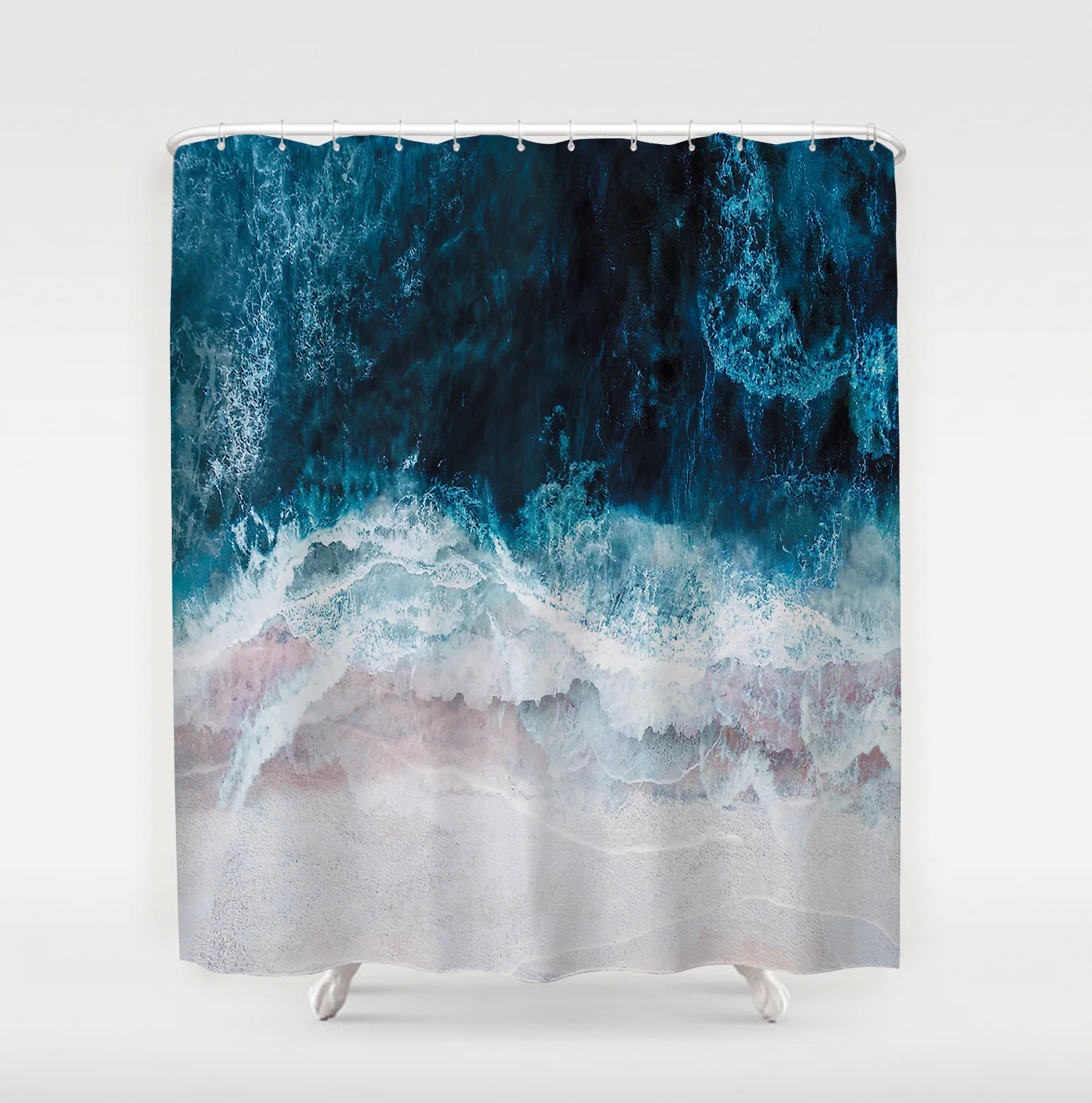 וילון מקלחת עם הדפס אמנותי של VIKAMA Wave לחוף הים, עיצוב נורדי לחדר האמבטיה