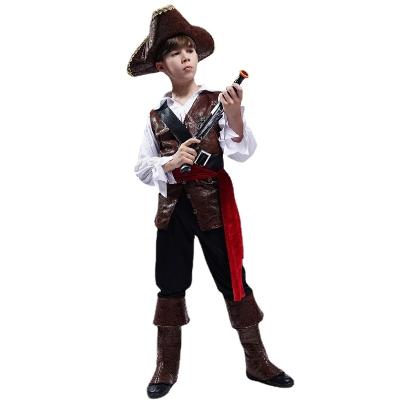 Kids Cosplay Costume Halloween Costume Boys Pirate Cosplay Pirate Captain Jack Sparrow Kids Children Purim Christmas Party Luxury Buccaneer Outfits
