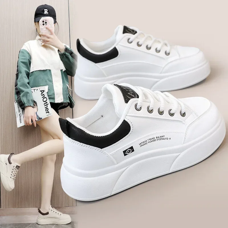 

2024 New Trendy Little White Shoes, Elevated Women's Shoes, Casual Shoes, Round Toe Leather Surface, Durable, Sports Shoes