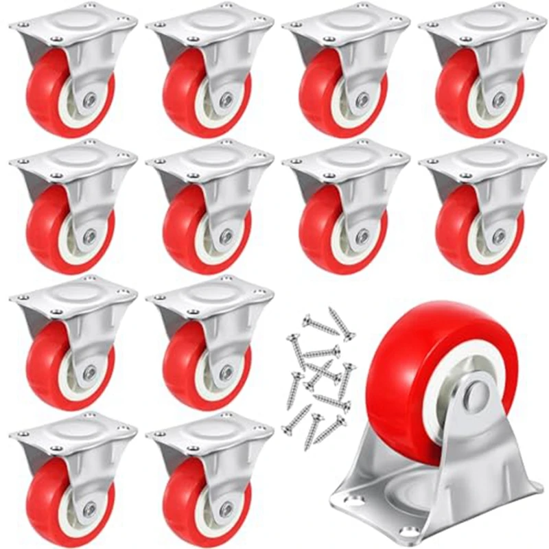 16pcs tpe caster wheels duty fixed casters with rigid non swivel base ball bearing trolley wheels top plate 1 inch 12Pc Casters Wheels Rigid Non Swivel Fixed Castor Wheels With Metal Top Plate For Furniture,Small Appliances With Screws Durable