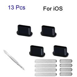 Universal Mobile Phone Speaker Dust Mesh Sticker and Port Protector Kit with Tweezers (13 x For Ios Plug)