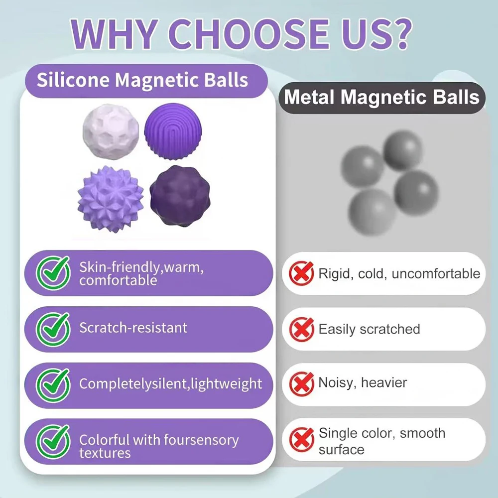 2/4/8 PCS Magnetic Toy Silicone Magnetic Ball Worry Balls Kid Adults Stress Relief Sensory Toy Finger Toy for Office Decoration