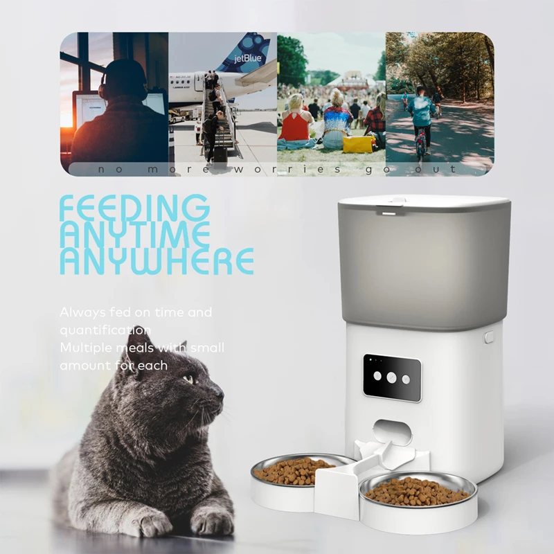 Tuya Automatic Pet Feeder 6L Capacity Food Quantitative Dispense Double Stainless Steel Bowl Record Time Feed Remote APP Control