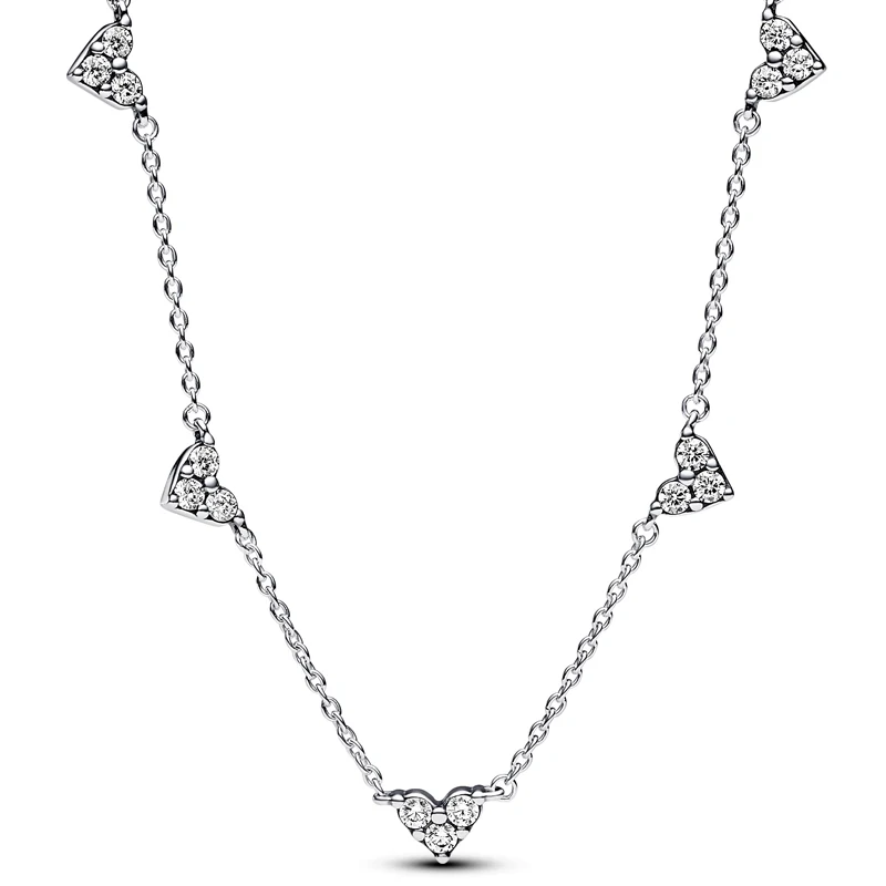 Collar de plata de ley 925 con forma de gota de hojas brillantes, cadena de Triple piedra con forma de corazón, abalorio de moda, joyería artesanal