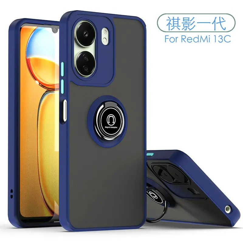 

For Xiaomi Redmi 13C 4G Case Shockproof Magnetic Metal Ring Holder Armor Hard Back Matte Phone Case for Xiaomi Redmi 13C 4G