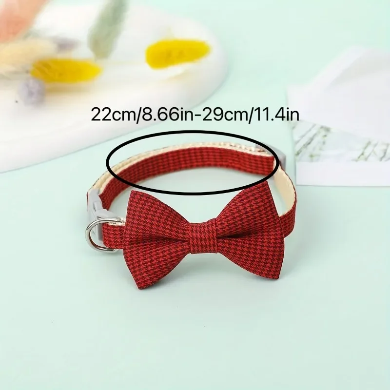 Stylish Plaid Cat Collar with Bow Tie