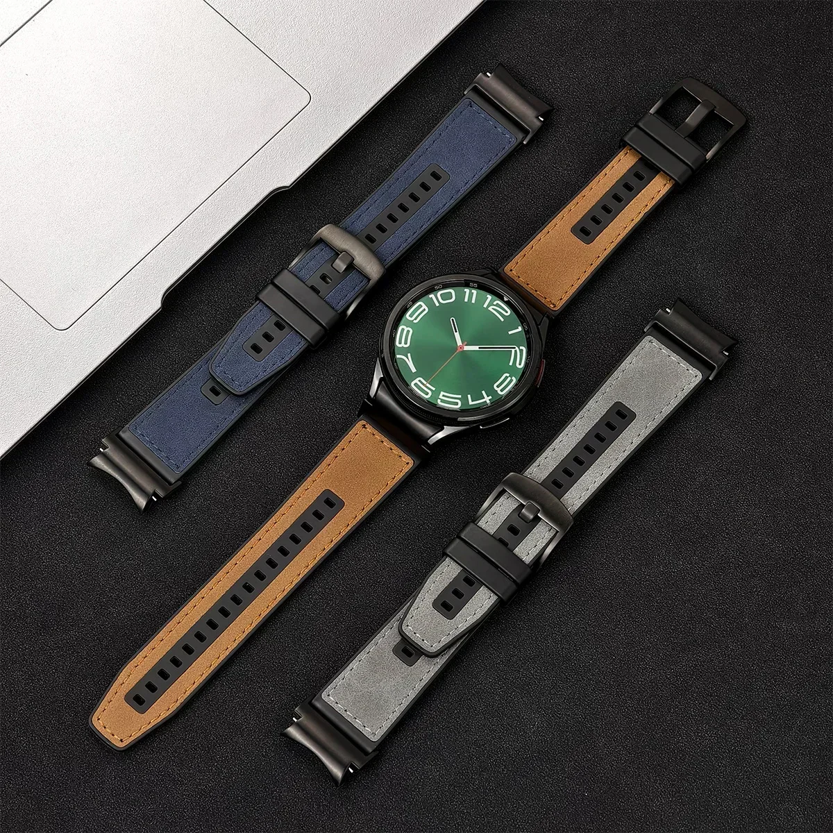 Premium Dual Material Strap for Smartwatches - Silicone & Leather Bracelet