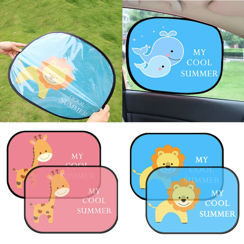 2pcs Car Side Window Sunshade Cartoon Patterned Auto Sun Shades