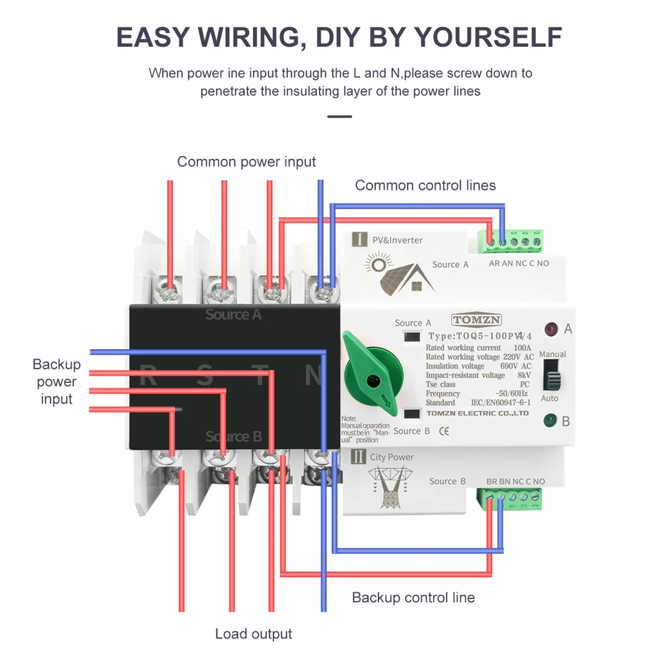 Interruttore Trasferimento Automatico ATS 2P 125A - Per Doppia Alimentazione, Backup Casa E Industria - Foto 4
