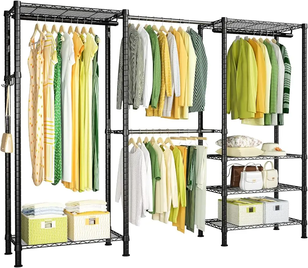 

6-tier Adjustable Metal Freestanding Expandable Clothing Storage Armoire With 4 Hanger Rods Wardrobe Wardrobe Bedroom Furniture