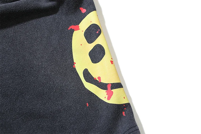 Yao Fashion Streetwear Hip Hop Vintage Outdoor Kanye West Short Pants Hip Hop Smiley Face Print Casual Shorts for Men