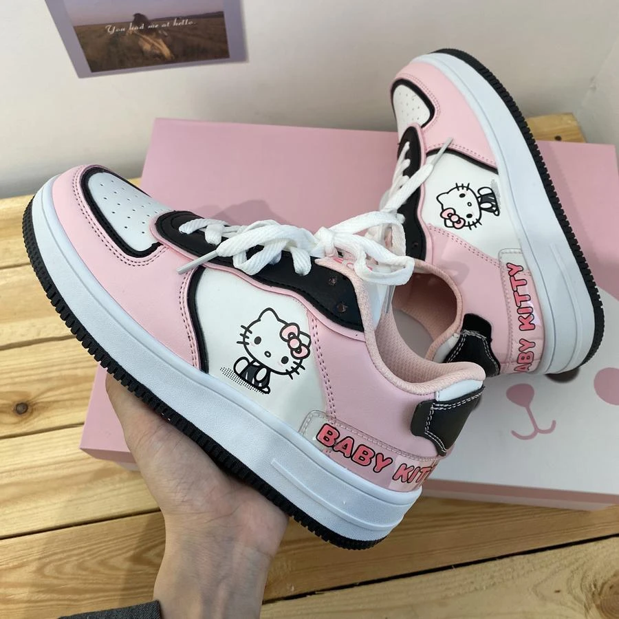 Kawaii Anime Kuromi My Melody Cinnamoroll Kt Sanrioed Cute Cartoon Pink  Sneakers Flat Skateboard White Shoes Girl Heart Gift - Movies & Tv -  AliExpress