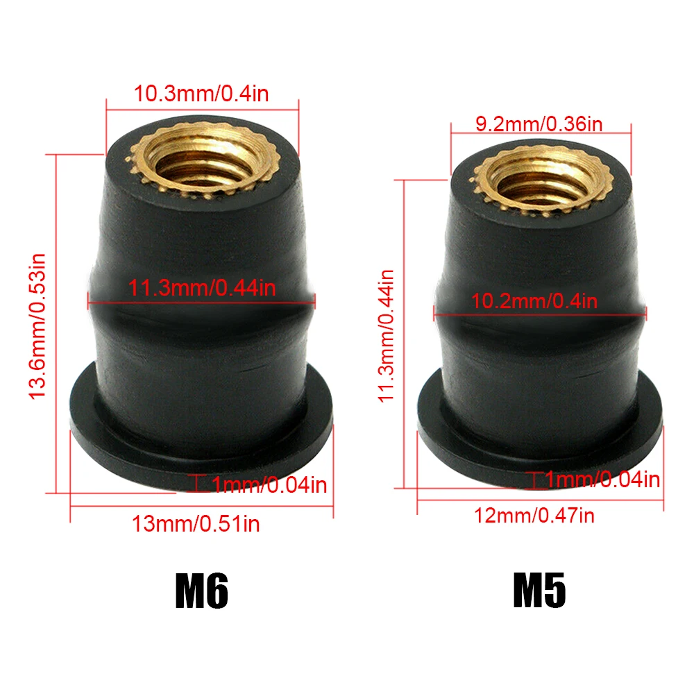 10/30pcs M5 M6 Well Nut Metric Rubber Motorcycle Windshield Rubber Rivet  Nut With Accessories For Honda For Suzuki - Nuts & Bolts - AliExpress