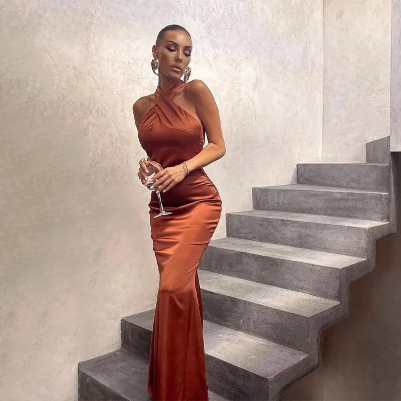 

2024 summer new women's dress slim-fit backless senior fishtail dress