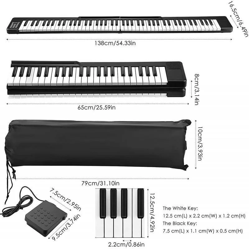 Portable Electronic Piano 88-key Digital Pianos Adult Musical Keyboard Beginners Midi Professional Kids Folding Electronic Organ