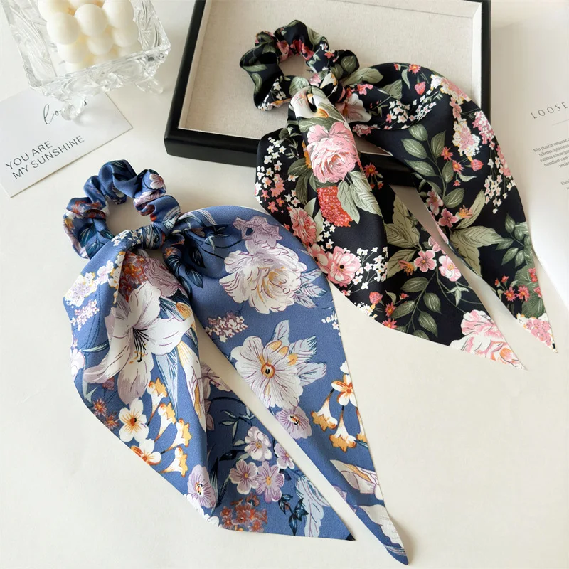 2025 neue Blume Bogen Haarband Scrunchies Vintage Satin Pferdeschwanz Große Haarbänder Gummibänder Stirnbänder Frauen Haar Zubehör – Detail 9