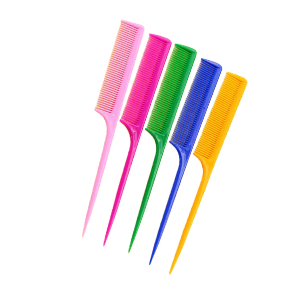

5pcs Plastic Comb Salon Brush Styling Hairdressing Tail Hair Comb with Long Handle (Random Color)