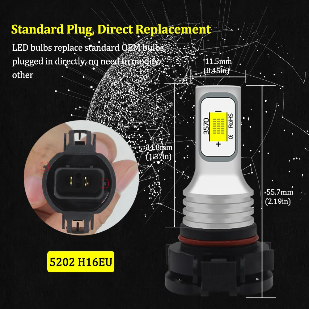 BMTxms 2PCS GMC Yukon 2007 2008 2009 2010-2014 자동차 LED 전면 안개 운전 전구 램프 5202 H16 6000K Canbus 액세서리