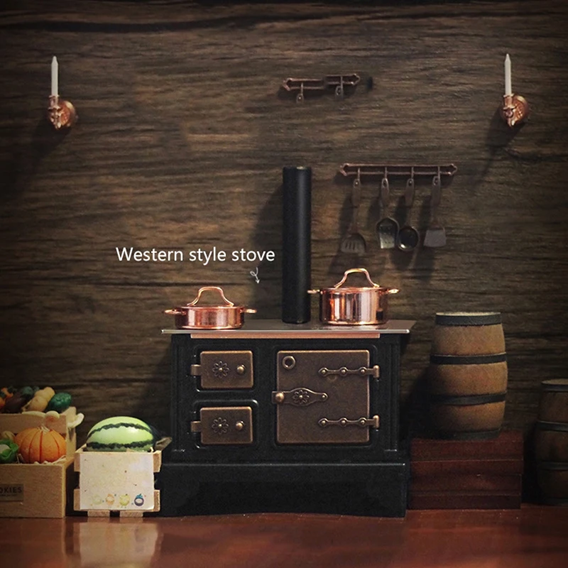 

1:6/1:12 Dollhouse Miniature Stove Chimney Retro Stovetop Cabinet Furniture Kitchen Model Decor Toy