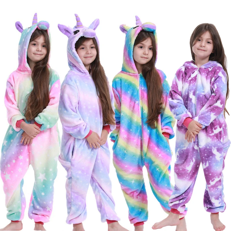 kids winter stitch flannel pajamas children dinosaur sleepwear unicorn kigurumi onesies for boys girls baby blanket sleepers