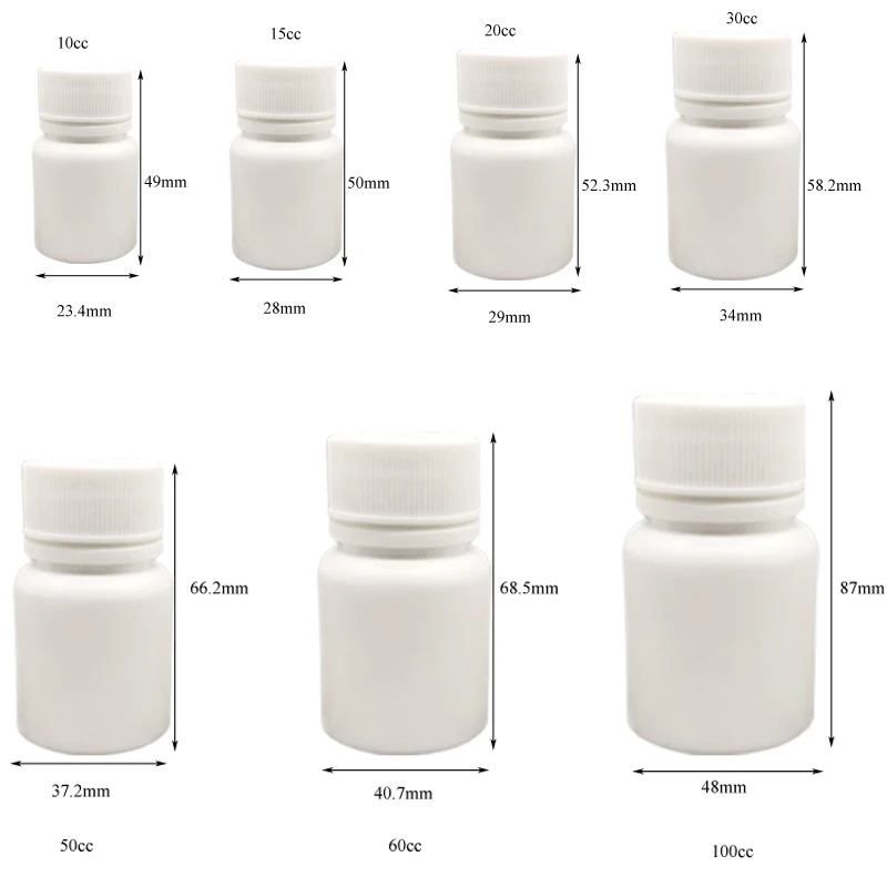 HDPE White Empty Plastic Pill Bottles Capsule Medicine Containers with Caps & Sealer 50pcs 10cc 15cc 20cc 30cc 50cc 60cc 100cc refillable bottle refillable empty bottle refillable cosmetic bottle cosmetic bottle makeup empty bottle