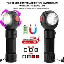 

T6+Cob Strong Light Aluminum Alloy Flashlight Three-Speed Light Mode Head 360 Free Rotation with Magnet Work Light